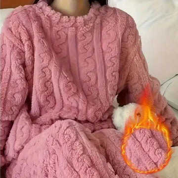 Soft Coral Velvet Jacquard Warm Pajama Set for Women Cozy Loungewear Outerwear for Winter Christmas Back to School Gift 